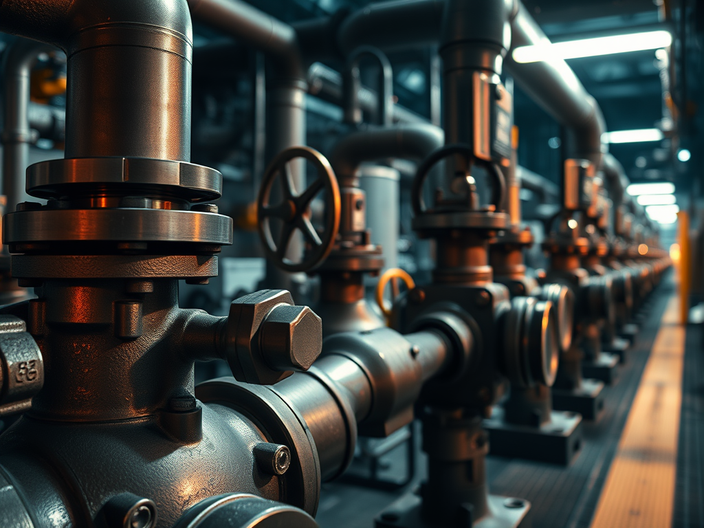 En industriell anläggning med rör och ventiler som används för hantering av farliga kemikalier.