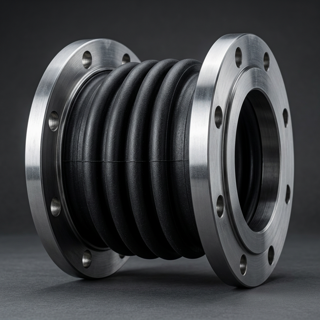 Bolted rubber expansion coupling joining two industrial pipes