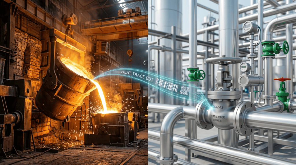 Industrial flanged valve marked Valve Mfg Co., ASTM A105, DN100, PN40, on certified drawings